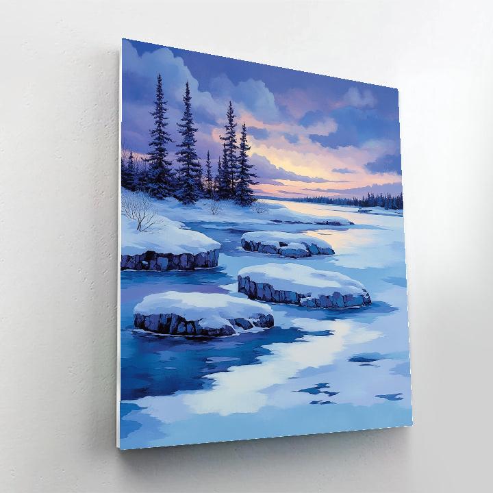 Franklin Carmichael Inspired Winter Lake Under Violet Twilight painting number kit