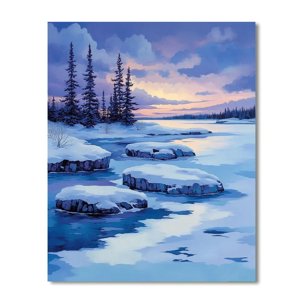 Franklin Carmichael Inspired Winter Lake Under Violet Twilight painting number kit