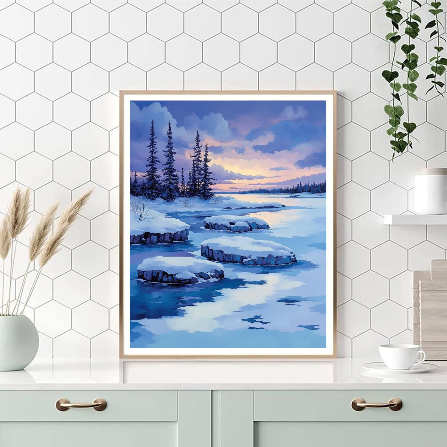 Franklin Carmichael Inspired Winter Lake Under Violet Twilight painting number kit