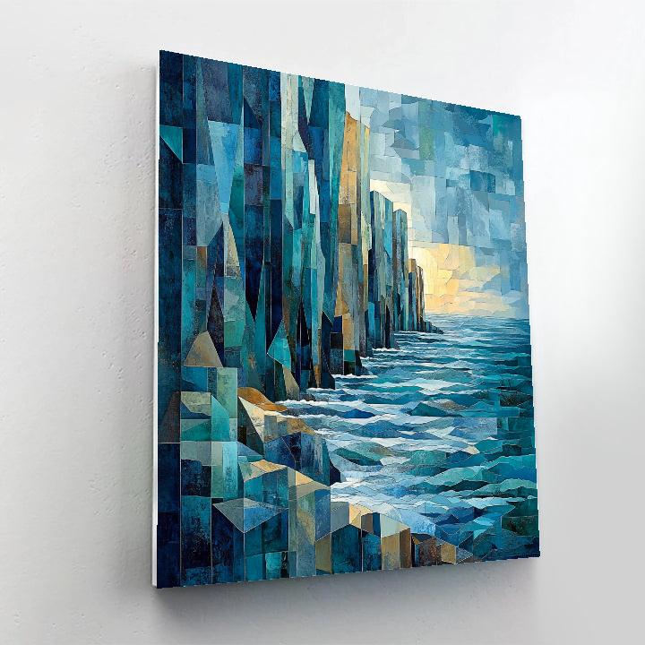 Pablo Picasso Inspired Cubist Cliffside Seascape In Shattered Blues paint by numbers