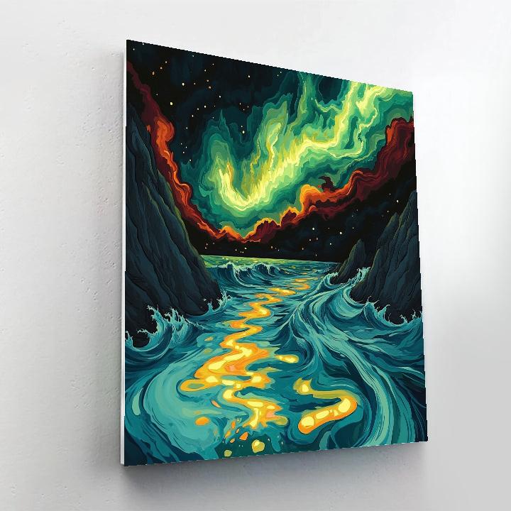 Edvard Munch Inspired Aurora Over Broken Tide paint by color