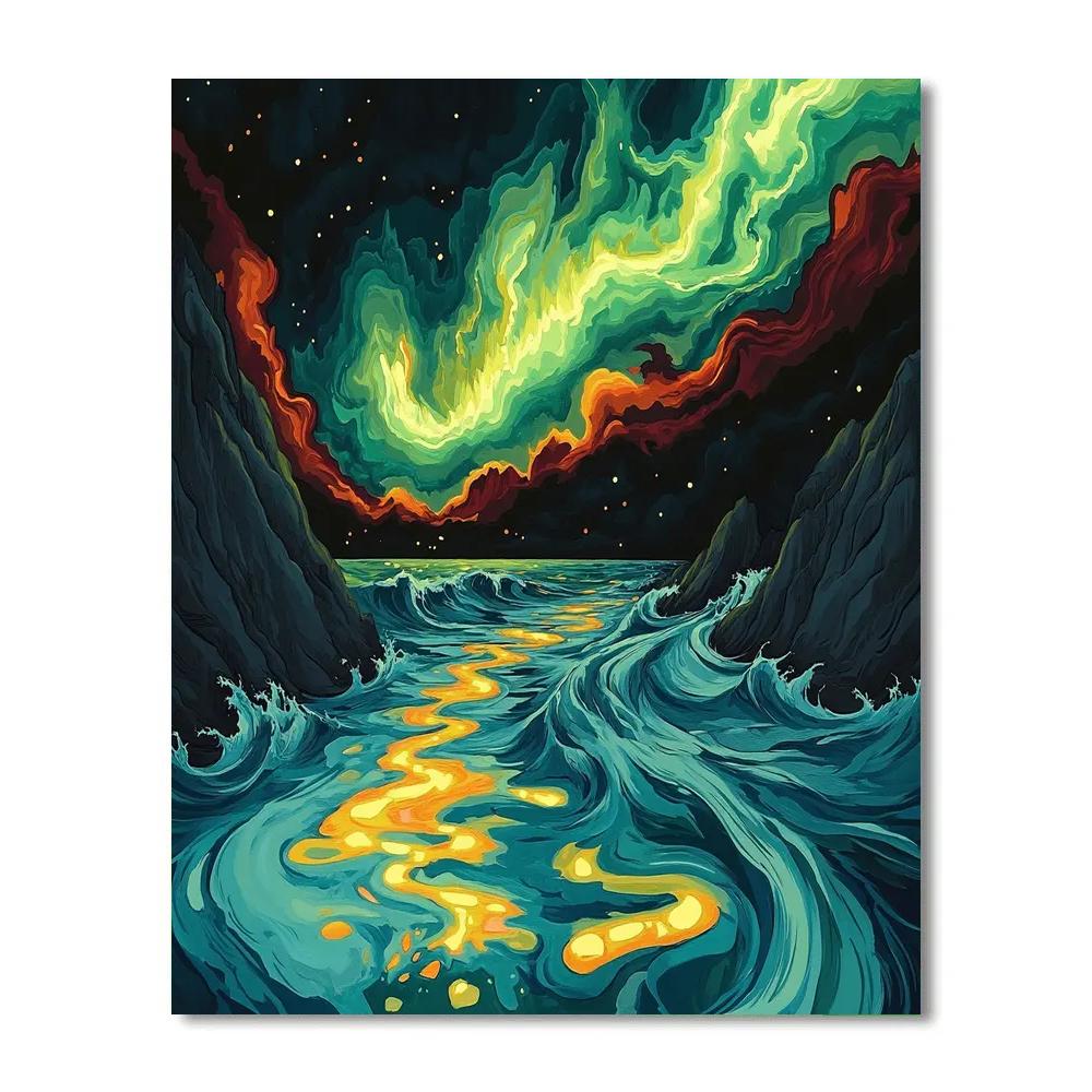 Edvard Munch Inspired Aurora Over Broken Tide paint by color