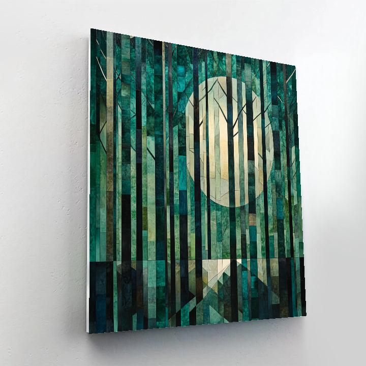 Pablo Picasso Inspired Geometric Moonlit Forest In Emerald Facets paint by number