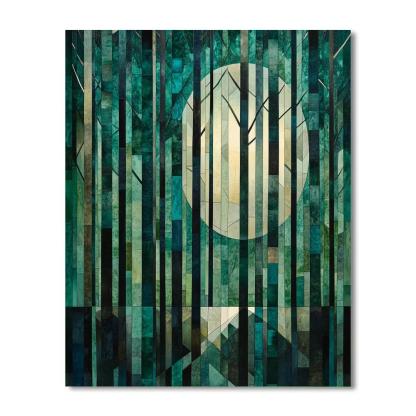 Pablo Picasso Inspired Geometric Moonlit Forest In Emerald Facets paint by number
