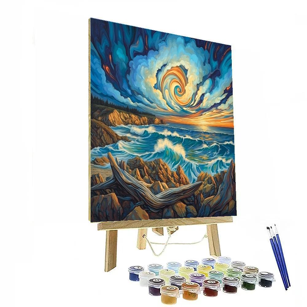 Emily Carr Inspired Churning Coastal Sky And Driftwood Shore DIY paint by numbers