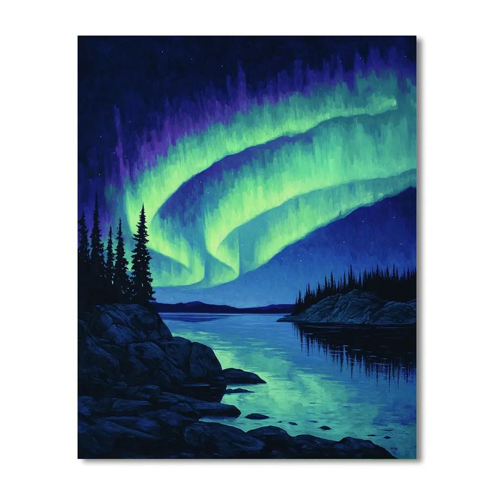 Frederick Varley Inspired Aurora Drift Over Granite Bay Paint by numbers kits