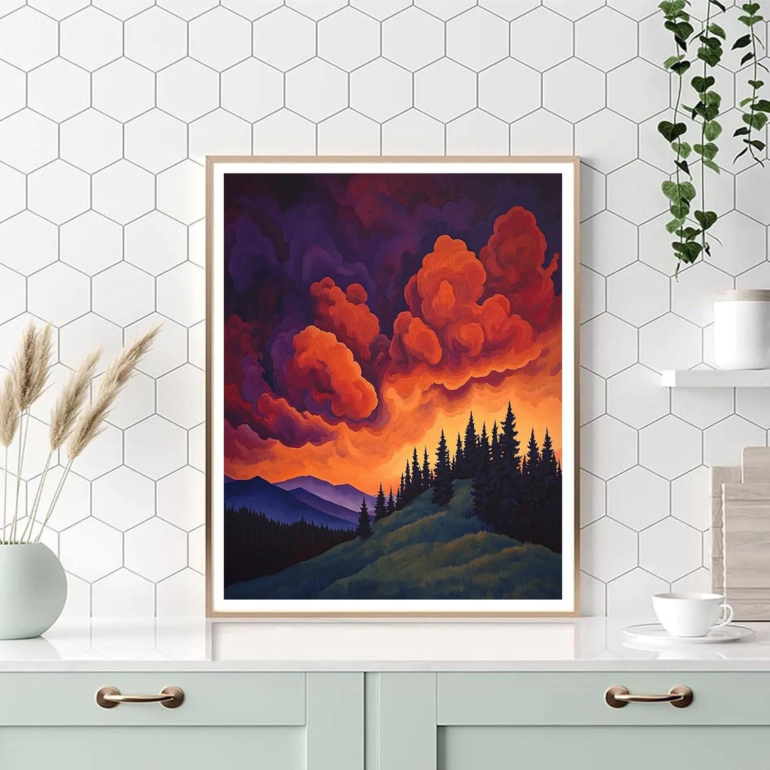 Frederick Varley Inspired Crimson Storm Over Spruce Ridge Paint by numbers art