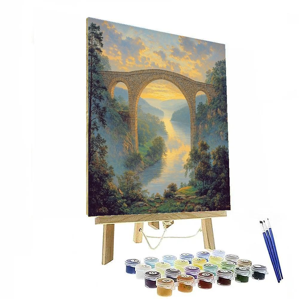 Raphael Inspired Symmetrical Bridge Over Tranquil Riverbend DIY paint by numbers
