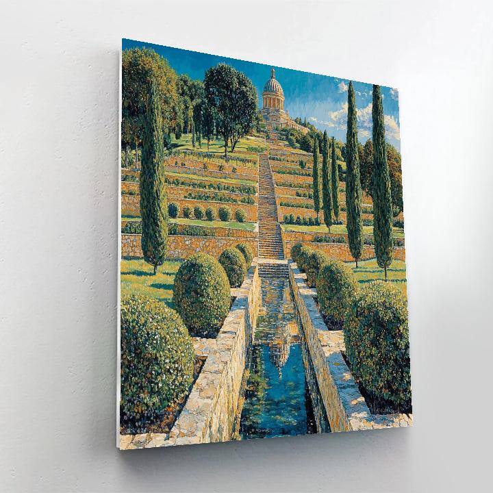 Raphael Inspired Terraced Gardens With Distant Domed Temple paint by numbers
