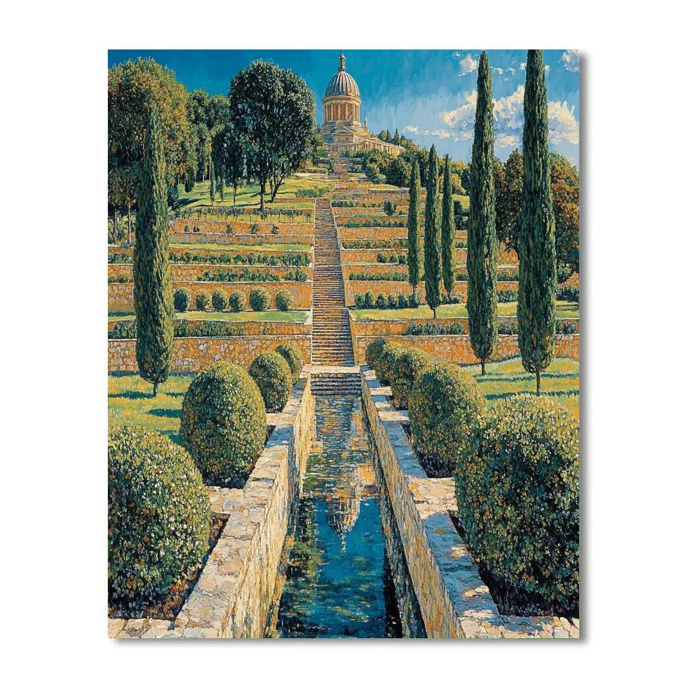 Raphael Inspired Terraced Gardens With Distant Domed Temple paint by numbers