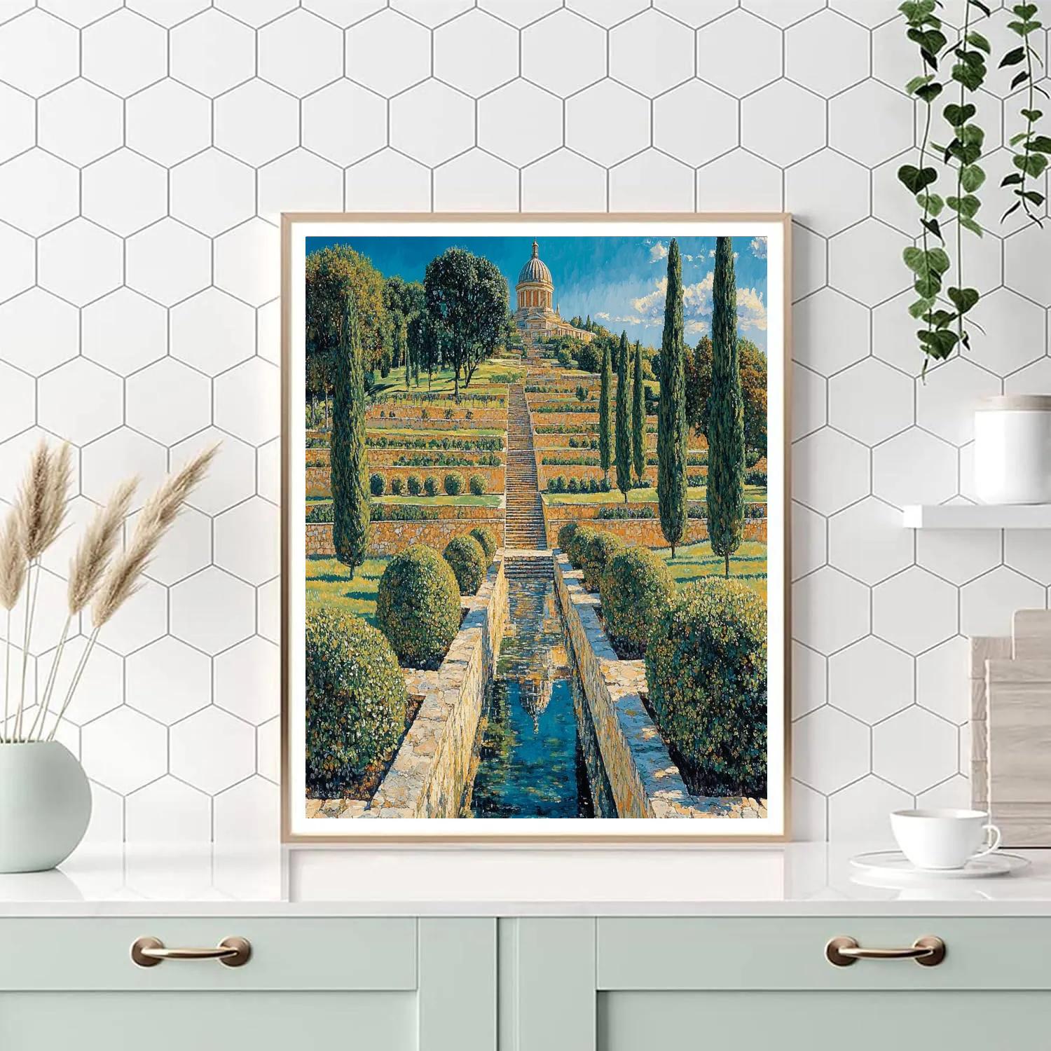 Raphael Inspired Terraced Gardens With Distant Domed Temple paint by numbers