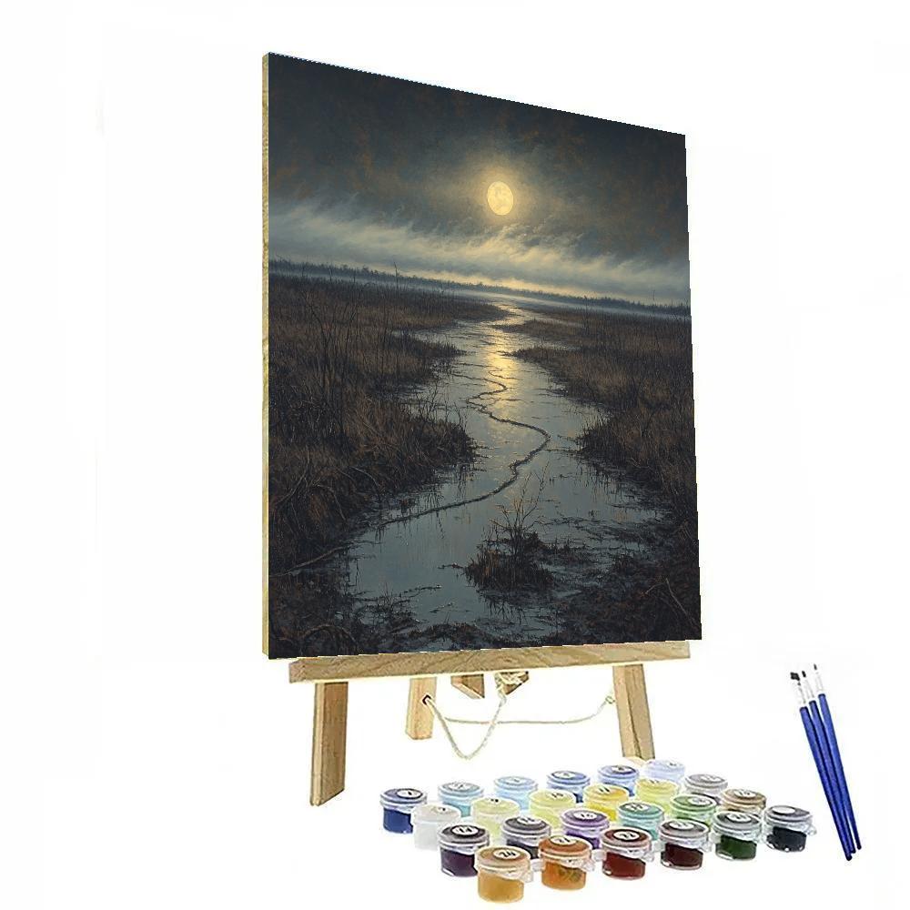 Francisco Goya Inspired Moonlit Marsh Under Rising Mist Number painting