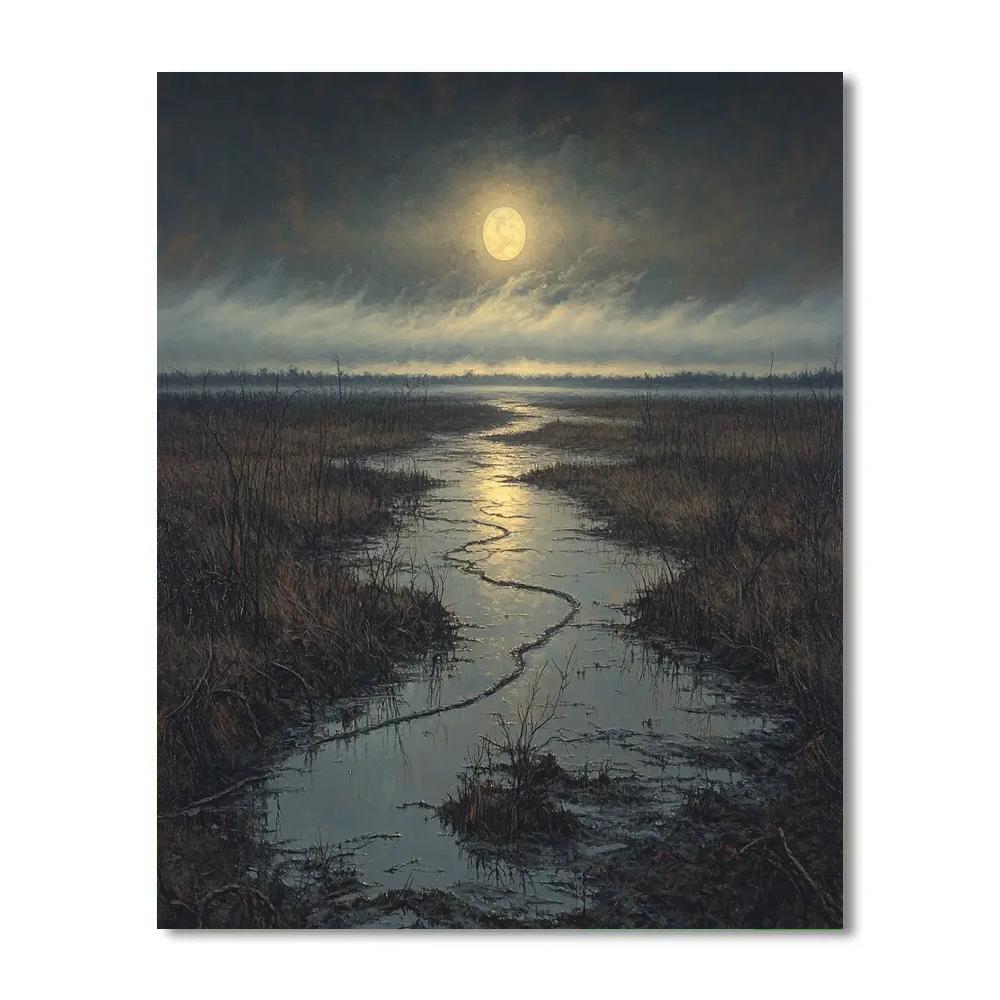 Francisco Goya Inspired Moonlit Marsh Under Rising Mist Number painting