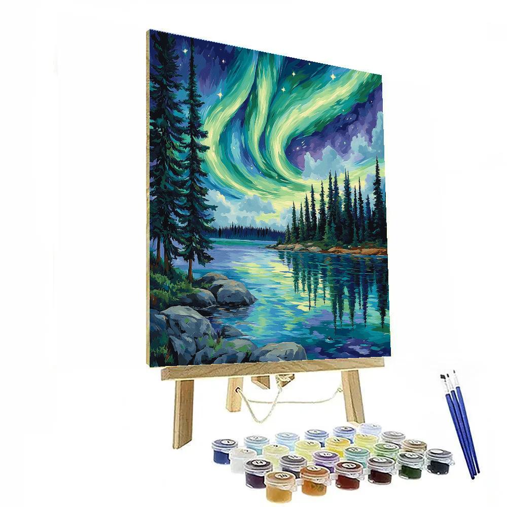 J E H MacDonald Inspired Aurora Pines Over Northern Lake paint by number