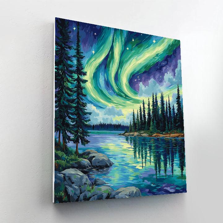 J E H MacDonald Inspired Aurora Pines Over Northern Lake paint by number