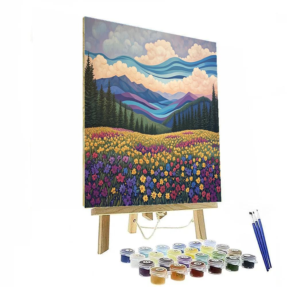 J E H MacDonald Inspired Wildflower Meadow With Rhythmic Mountain Sky paint by numbers
