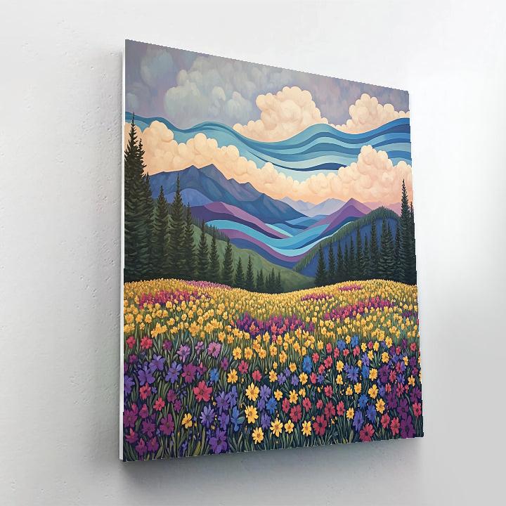J E H MacDonald Inspired Wildflower Meadow With Rhythmic Mountain Sky paint by numbers