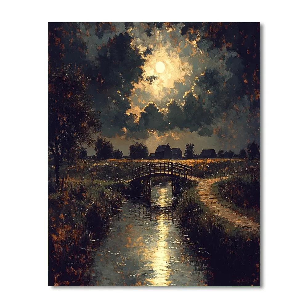 Rembrandt Inspired Moonlit Canal Beyond The Dike DIY paint by numbers