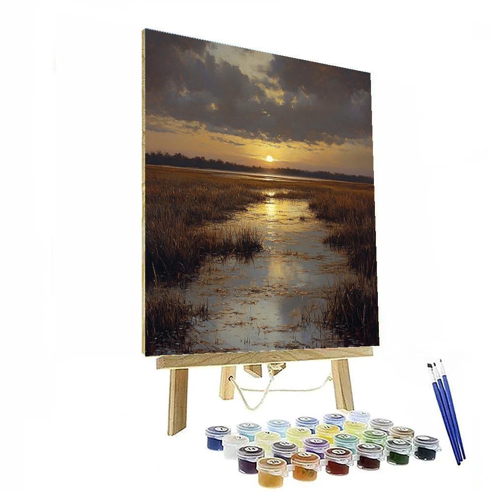 Rembrandt Inspired Dawn Break Through Marshland Mists paint by numbers