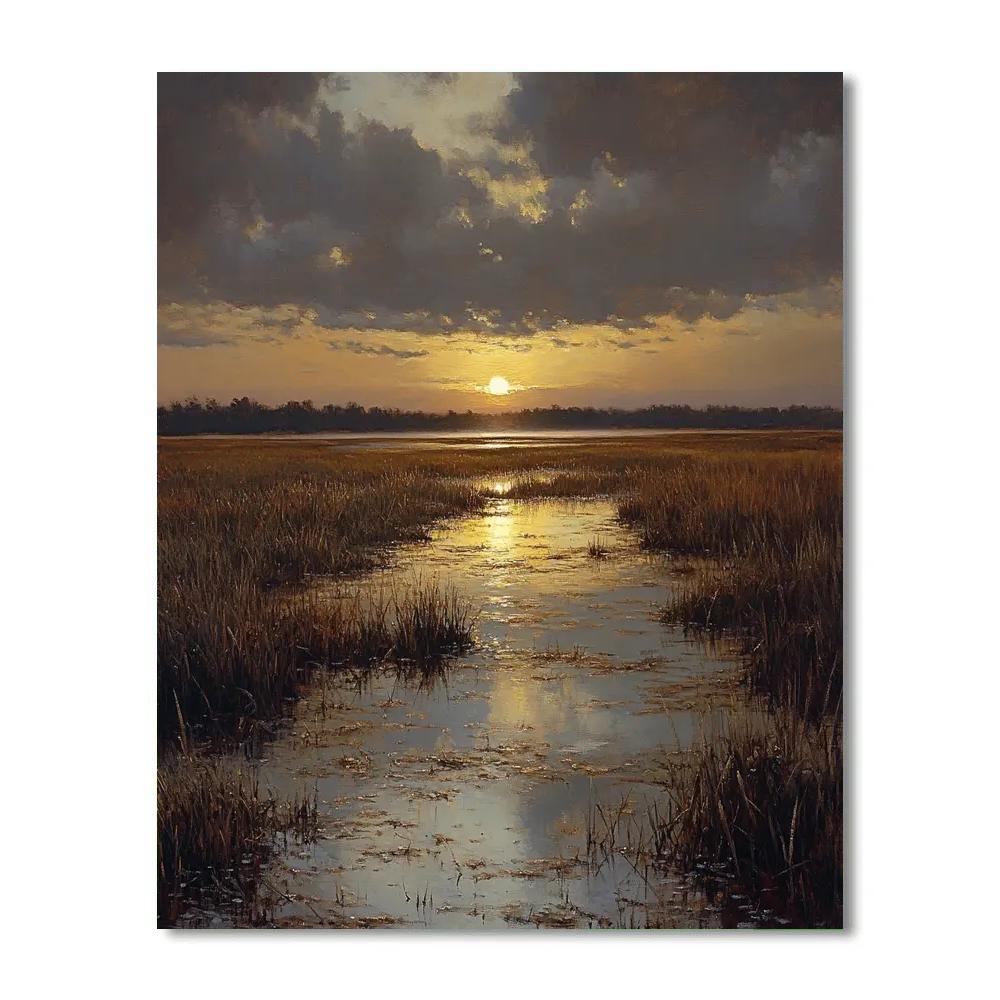 Rembrandt Inspired Dawn Break Through Marshland Mists paint by numbers