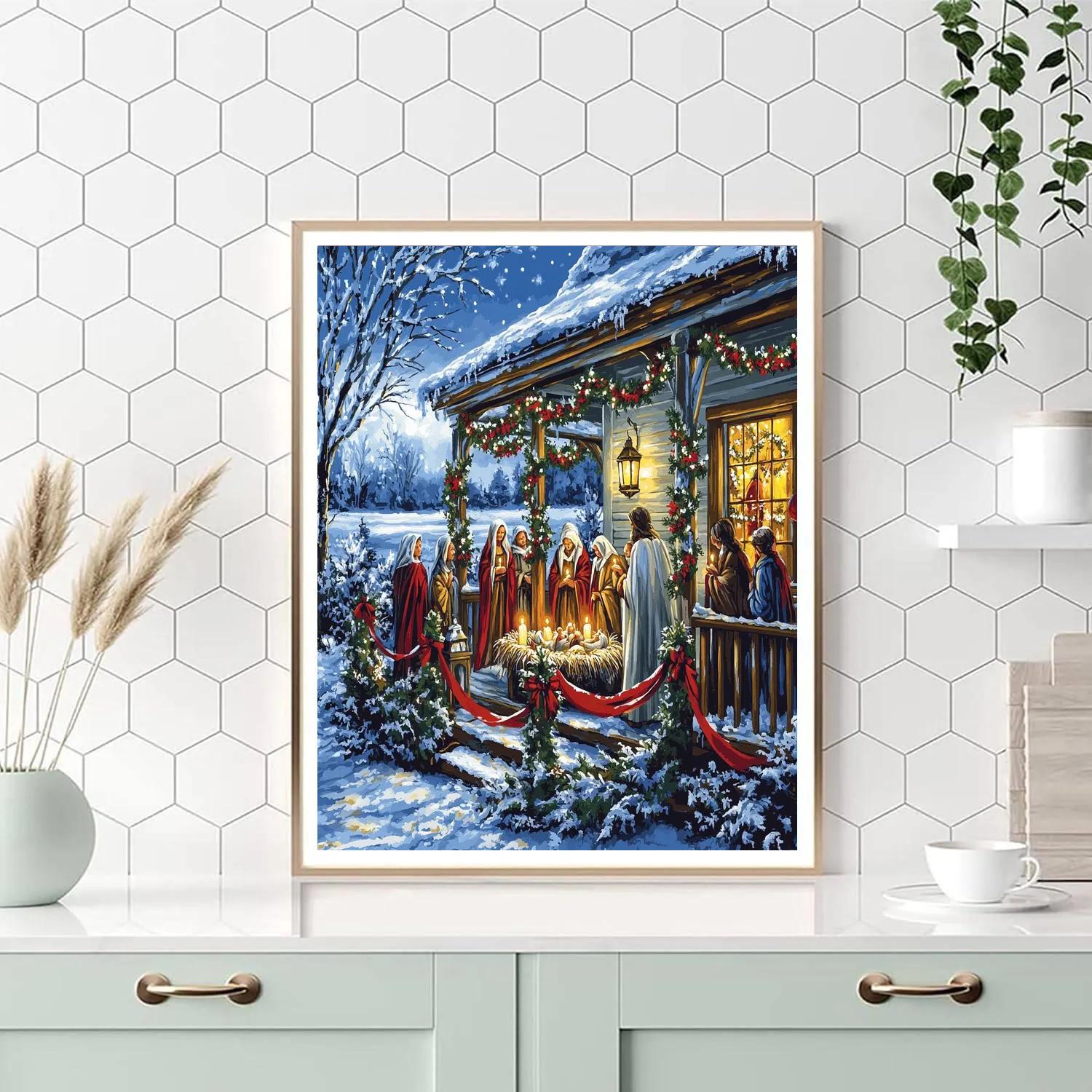 Starlit Nativity Porch Numbered painting kits