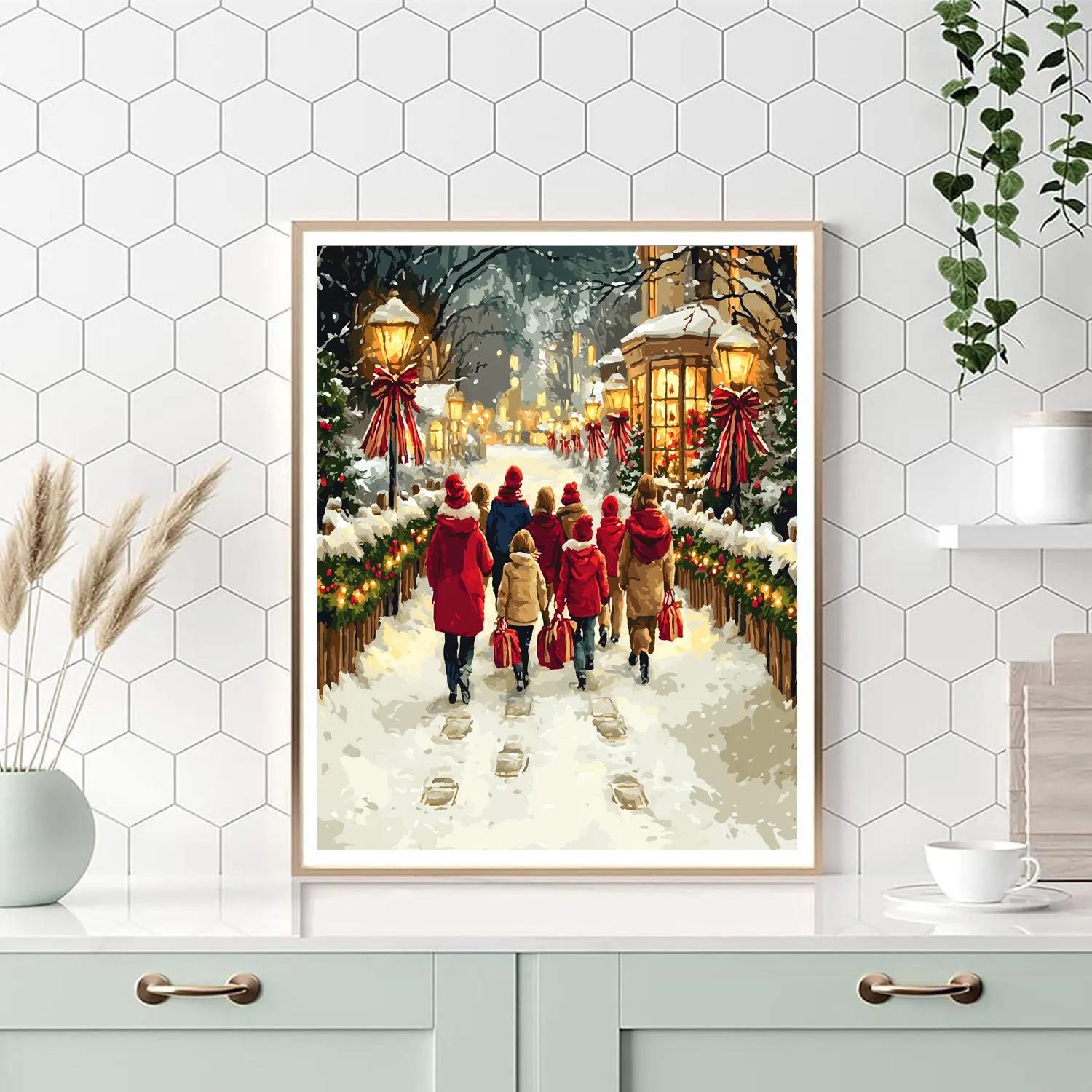 Lantern Walk On Christmas Lane Painting by numbers kit