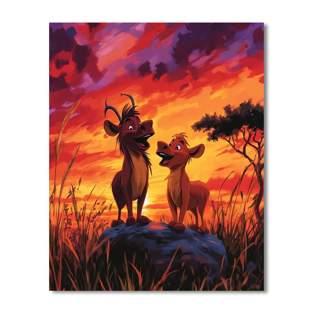 Pumbaa And Timon Savannah Sunset Song Disney Inspired Painting by numbers kit