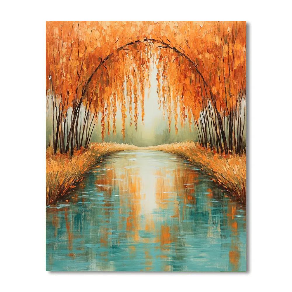 Claude Monet Inspired Autumn Willow Reflections paint by numbers