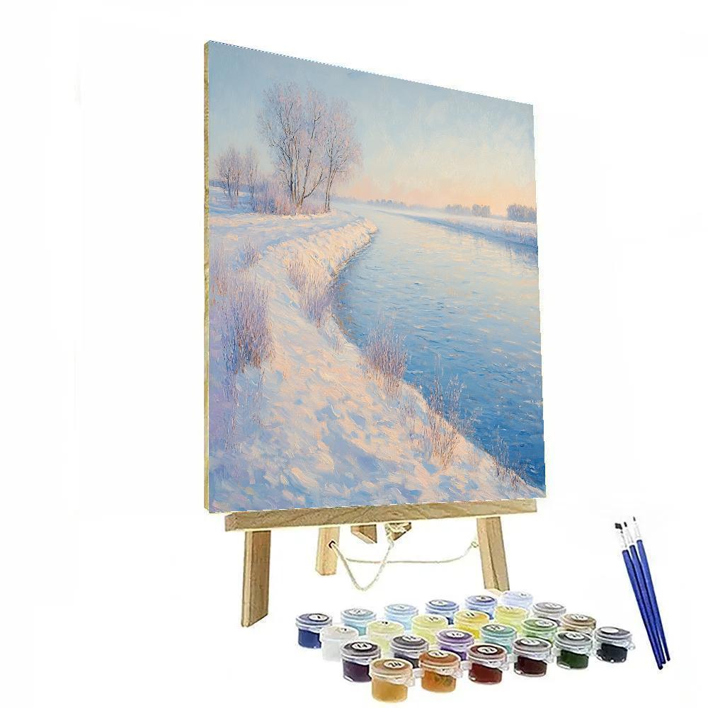 Claude Monet Inspired Snowy Riverbank At Dawn Painting by numbers kit