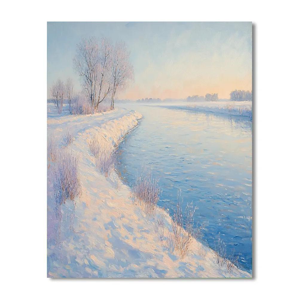 Claude Monet Inspired Snowy Riverbank At Dawn Painting by numbers kit