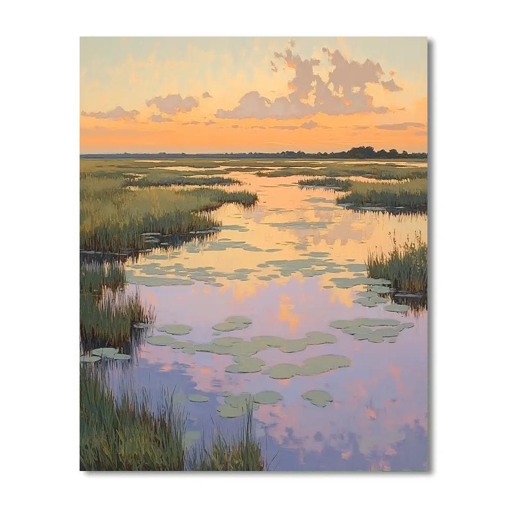 Claude Monet Inspired Lavender Marsh At Sunset Numbered painting kits