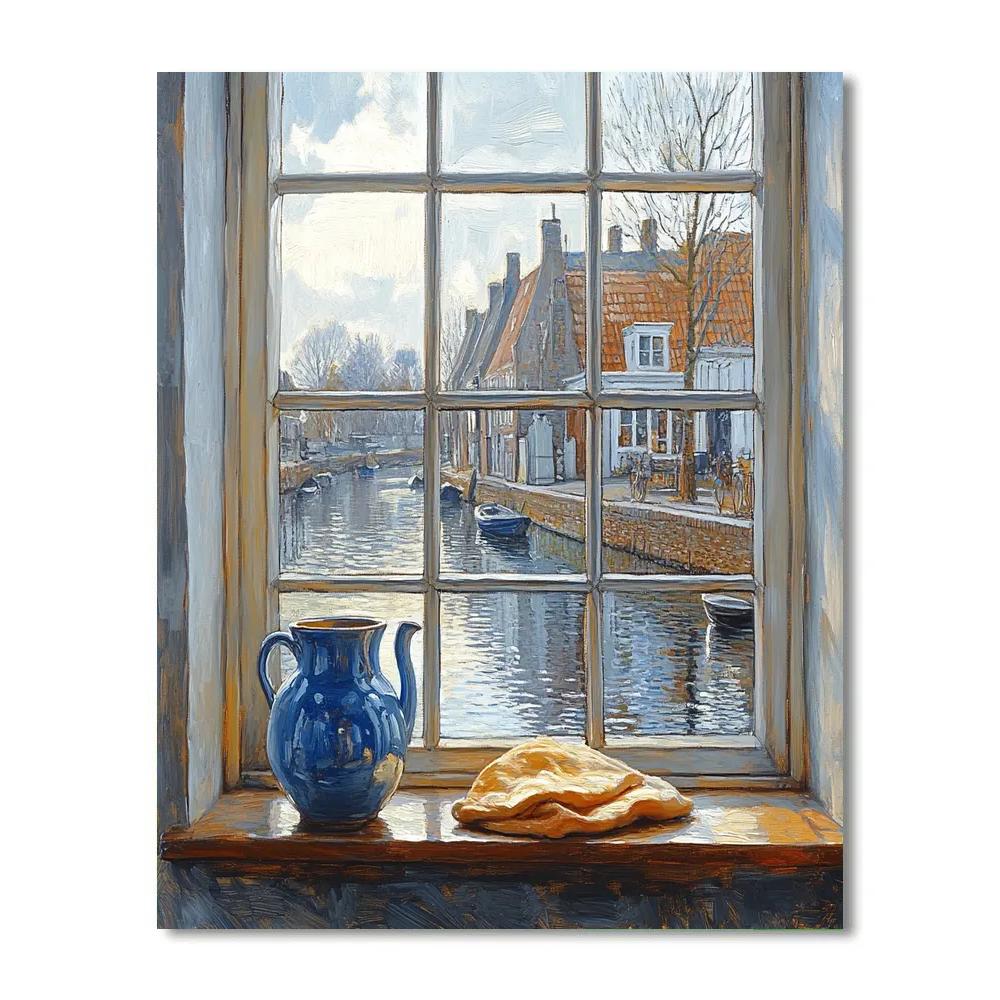 Johannes Vermeer Inspired Delft Canal Window Reflection paint by number