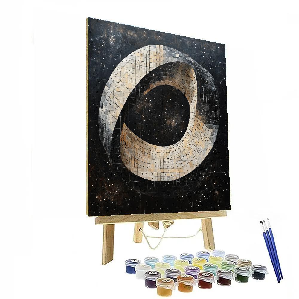 M.C. Escher Inspired Cosmic Möbius Grid Number painting