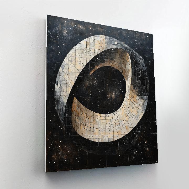 M.C. Escher Inspired Cosmic Möbius Grid Number painting