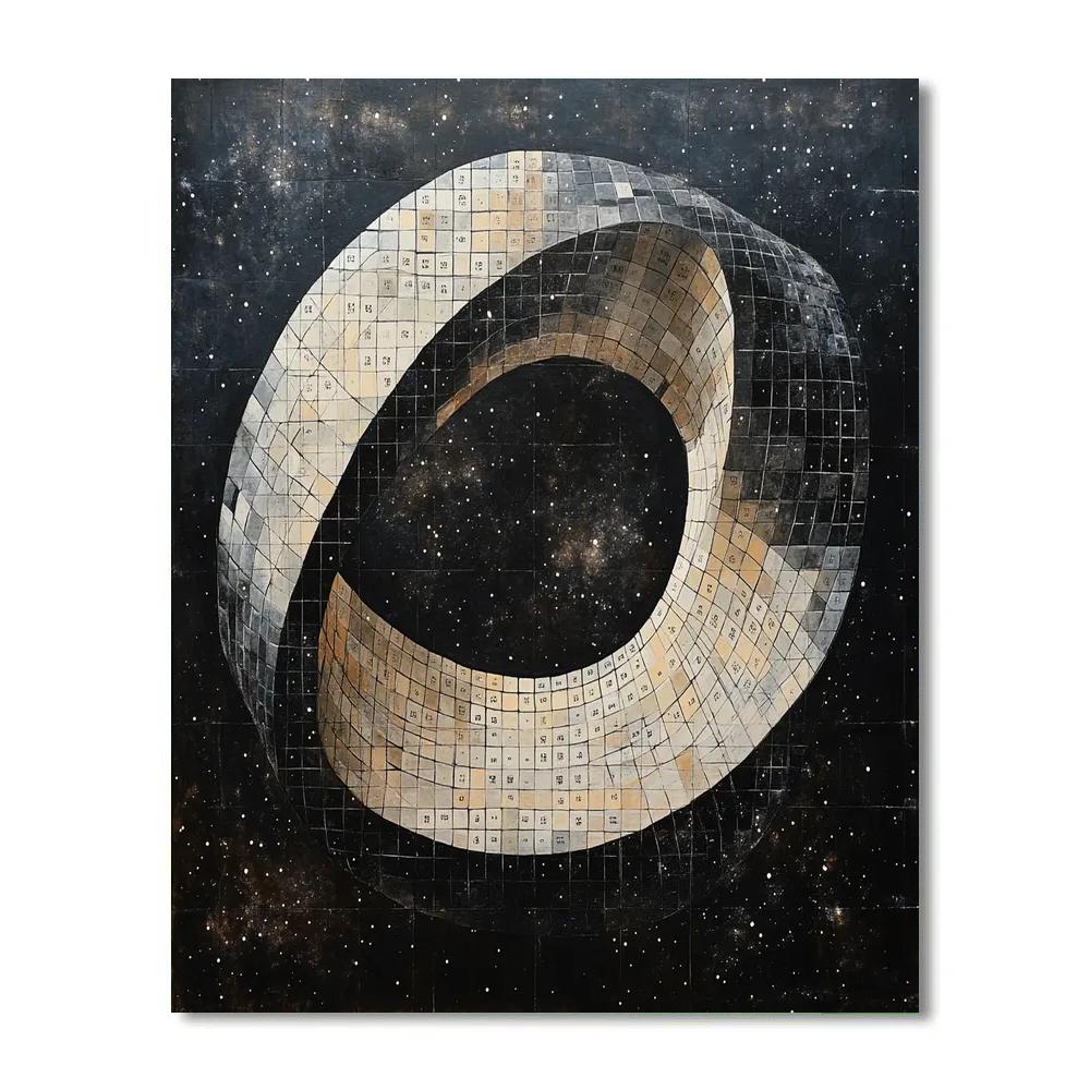 M.C. Escher Inspired Cosmic Möbius Grid Number painting