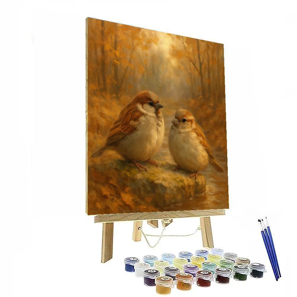 Autumn Hearth Sparrows Number painting