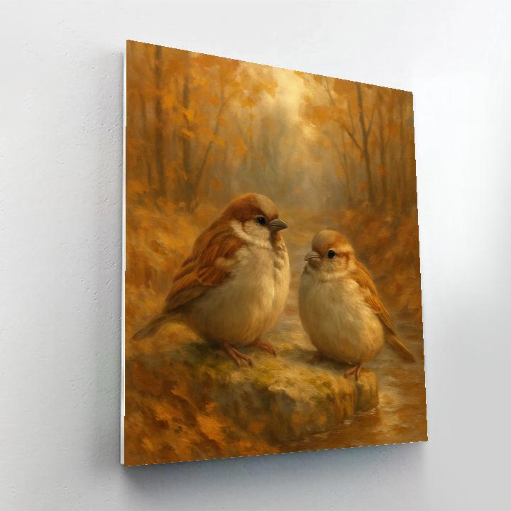 Autumn Hearth Sparrows Number painting