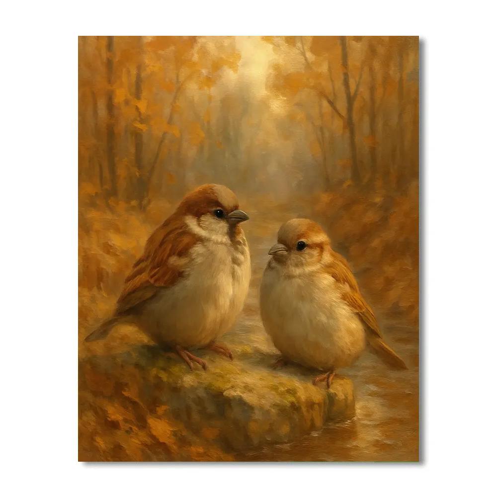 Autumn Hearth Sparrows Number painting