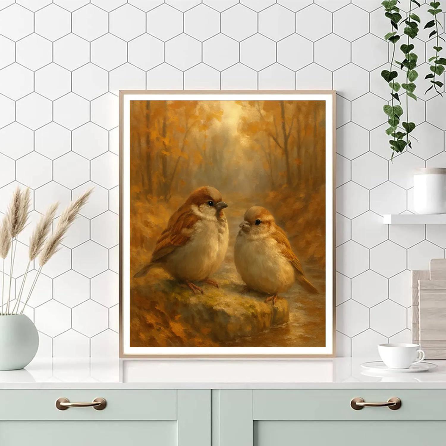 Autumn Hearth Sparrows Number painting