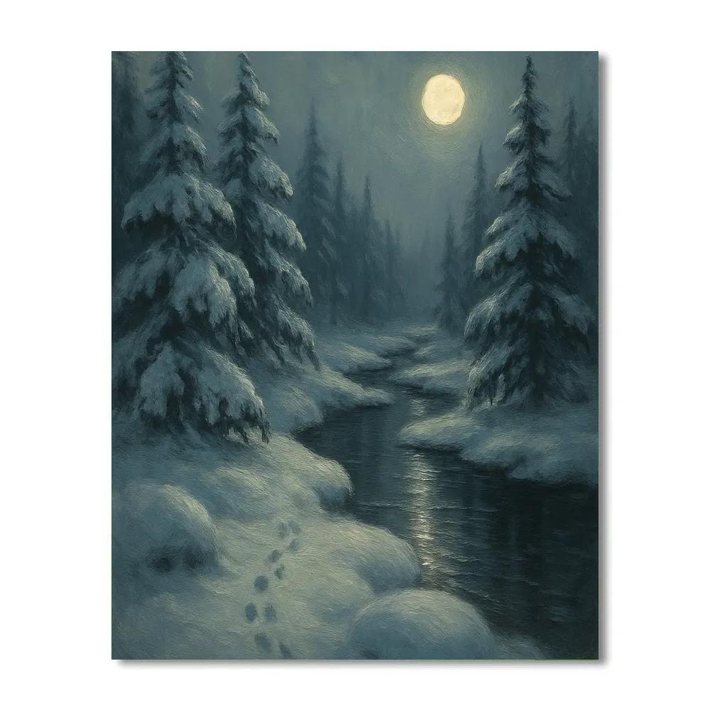 Moonlit Pines By The Silent Creek paint by numbers