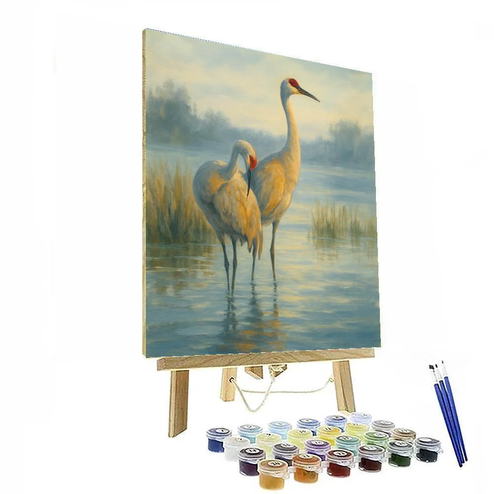 Morning Mist Cranes By The Marsh painting number kit