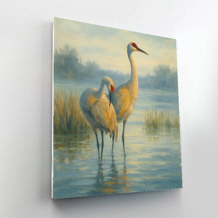 Morning Mist Cranes By The Marsh painting number kit