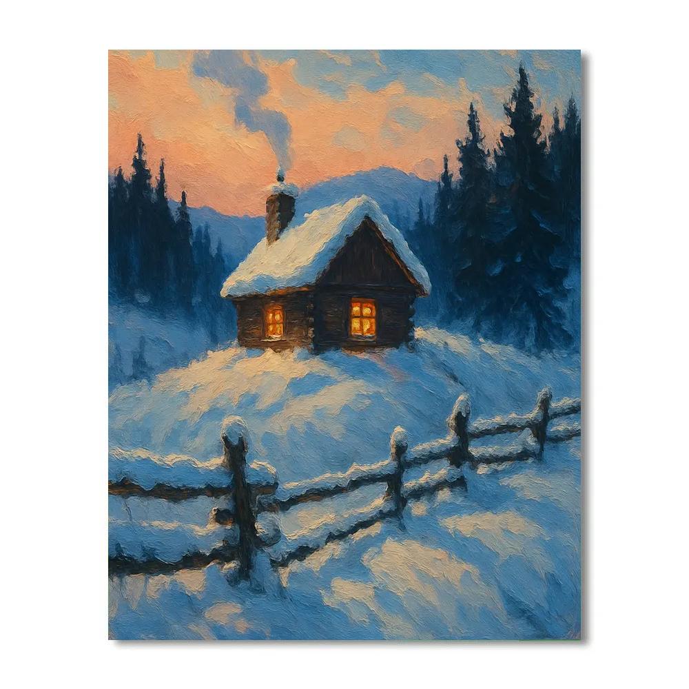 Cabin Glow On Frosted Ridge Paint by numbers kits