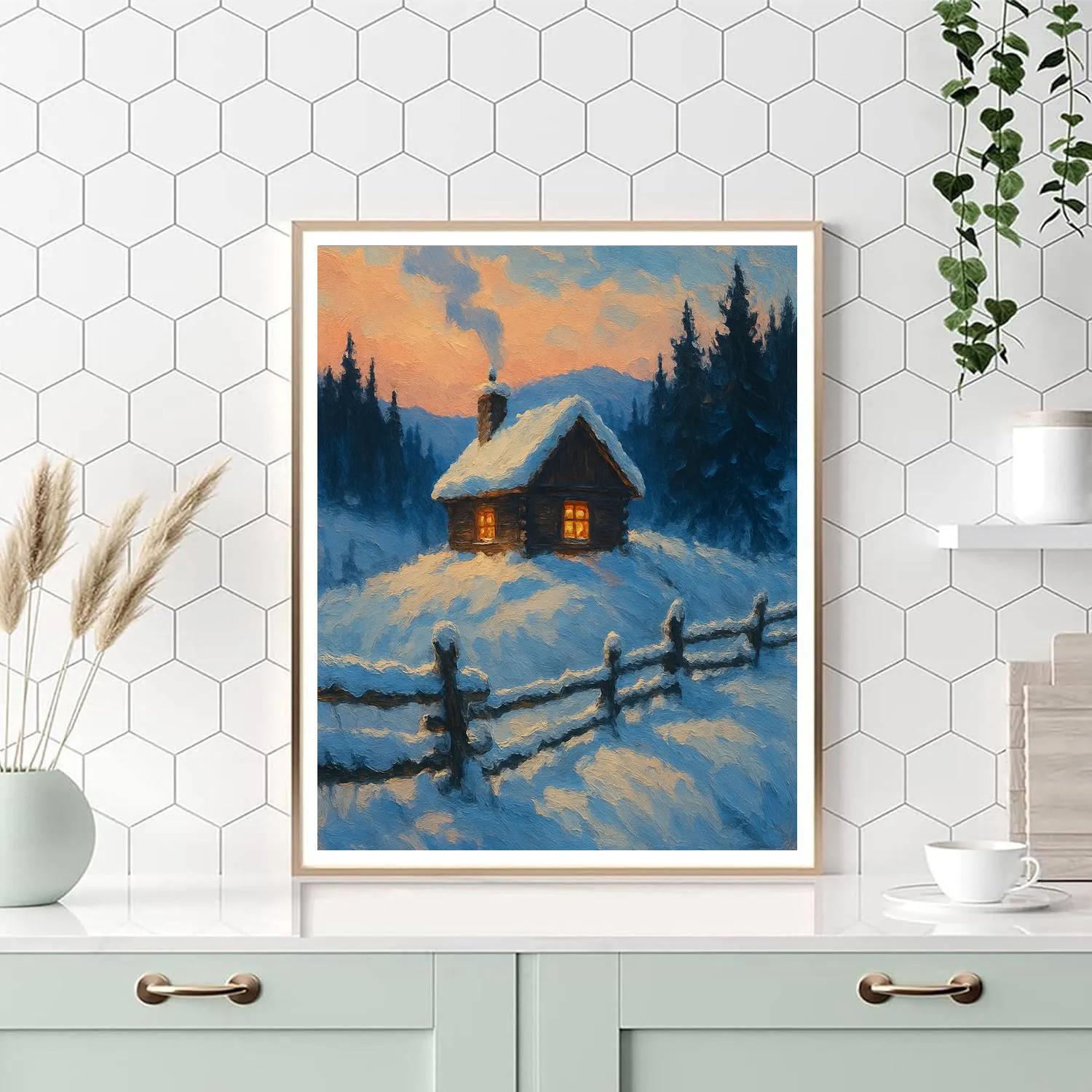 Cabin Glow On Frosted Ridge Paint by numbers kits