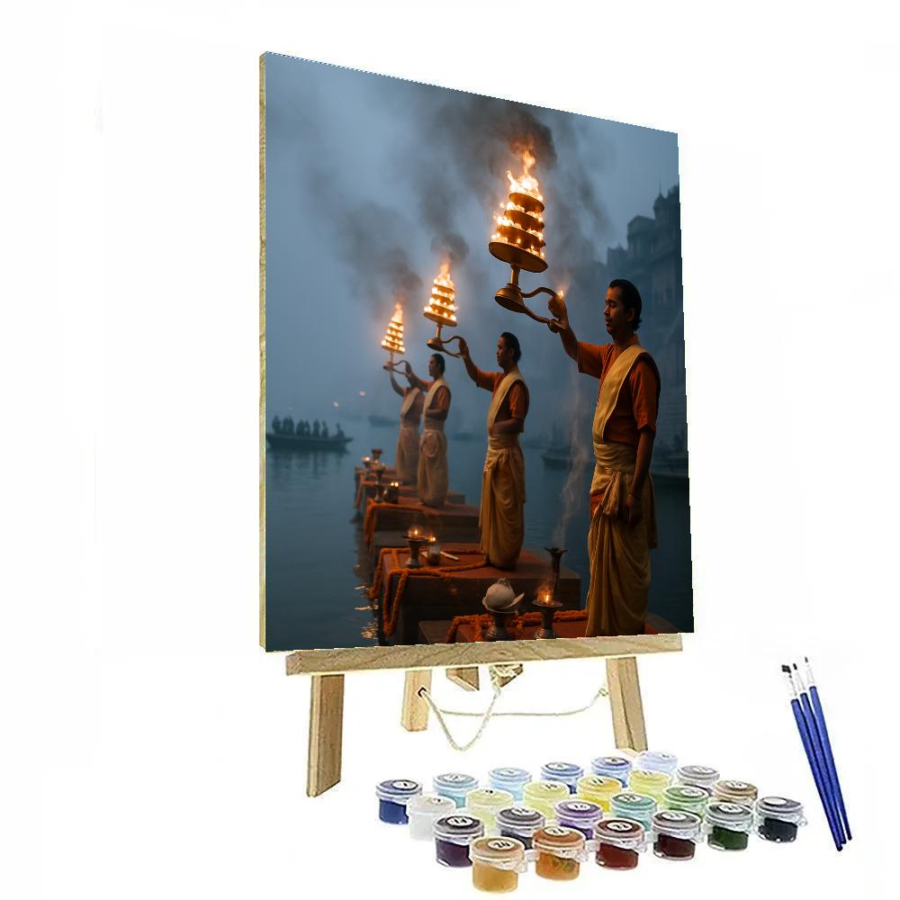 Sunrise Aarti At Dashashwamedh Ghat Varanasi Paint by numbers art