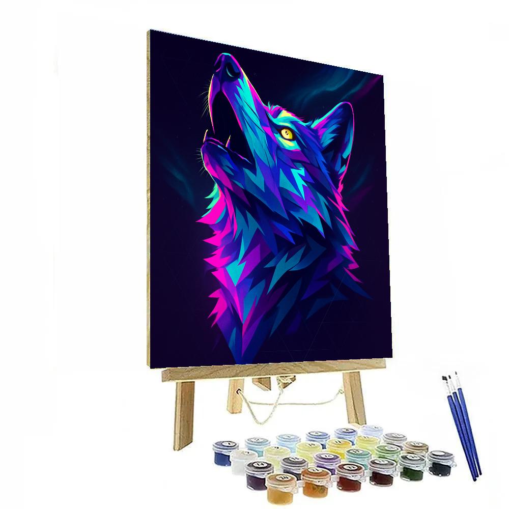 Neon Howl Wolf Portrait paint by color