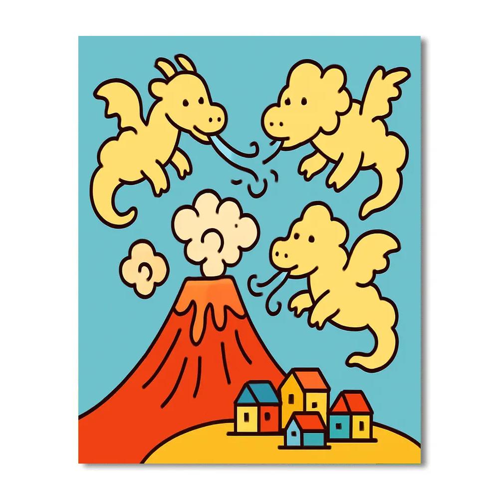 Volcano Village And The Cloud Dragons painting number kit