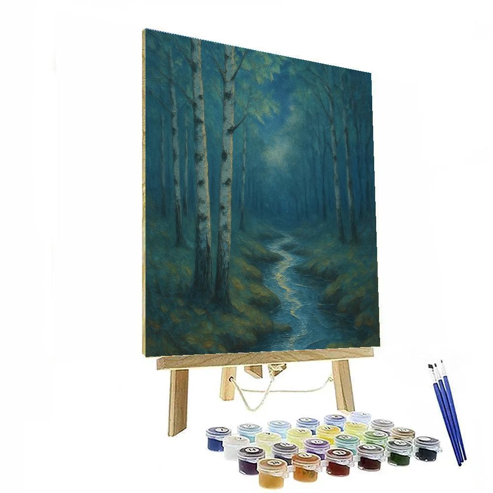 Moonlit Creek In The Birch Hollow painting number kit
