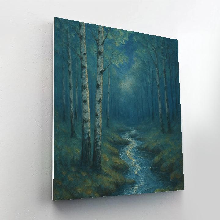 Moonlit Creek In The Birch Hollow painting number kit