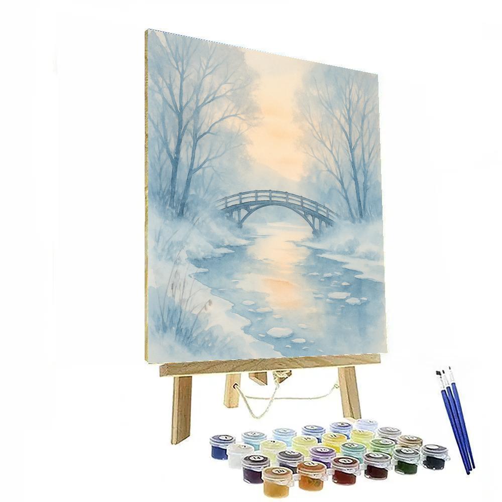 Icy Bridge At Dawn Riverbend Paint by numbers art